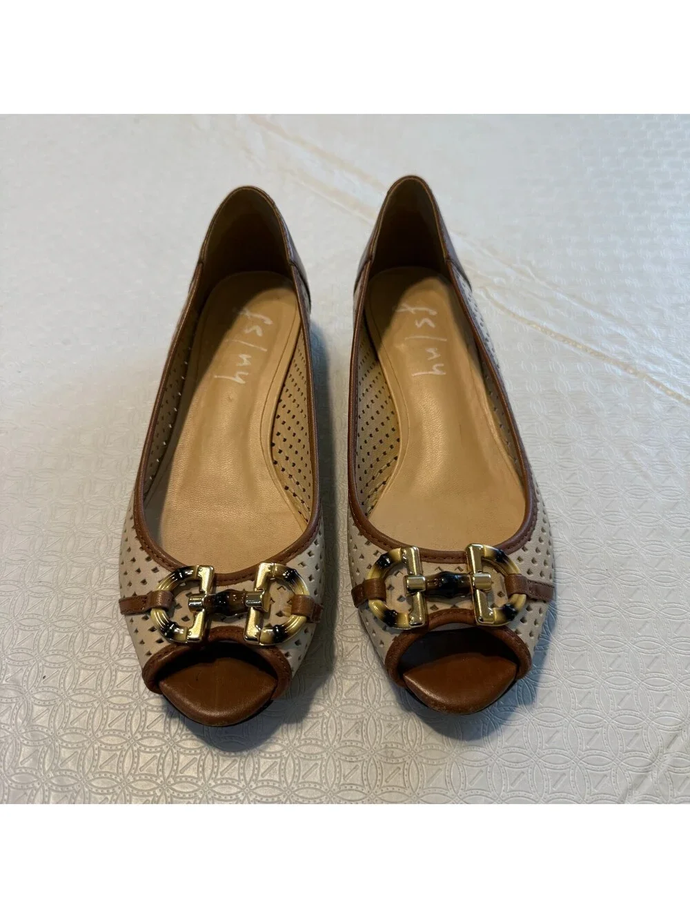 French Sole NY Women's Brown Peep Toe Flats Size 6.5